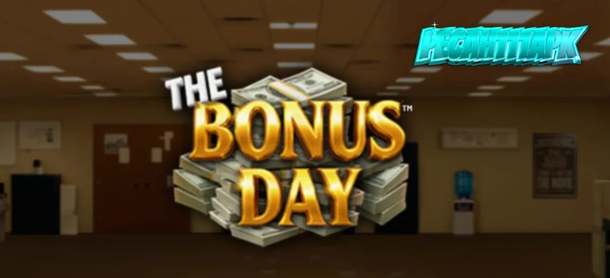 Tampilan visual slot The Bonus Day dengan tema kantor yang penuh warna